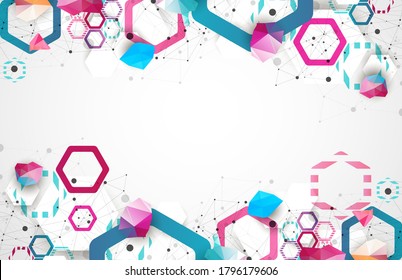 Hexagonal geometric array. Abstract background. Science and connection vector concept. 
