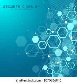 Hexagonal geometric background. Hexagons genetic and social network. Future geometric template. Business presentation for your design and text. Minimal graphic concept. Vector illustration