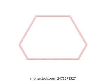 Hexagonal geometric form pink glossy border 3d decor element front view realistic vector illustration. Polygonal mathematical shape framework construction boundary edge for presentation art logo