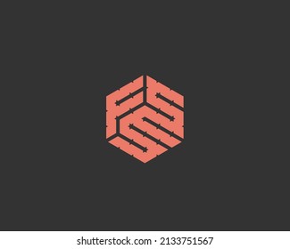 hexagonal geometric letter F S M vector logo design illustration