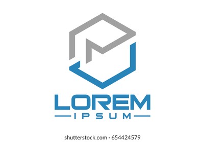 hexagonal geometric line letter m logo