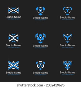 Hexagonal Geometry Logo Bundle with White, Blue, and Light Blue color scheme.
Perfect to use for studio, production house or another company.