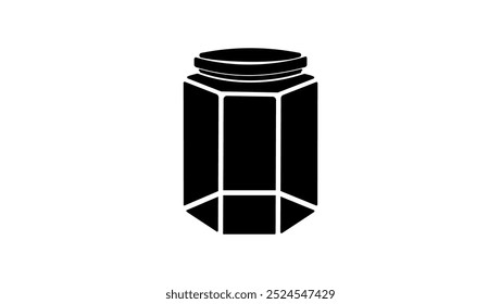 Emblema hexagonal de la botella de vidrio, silueta aislada negra
