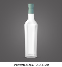 hexagonal glass bottles packed in green film on a gray background / Hexagonal glass bottles