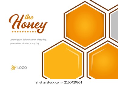 Hexagonal color amarillo dorado en el papel con el fondo cortado con abeja y miel dulce en el interior.