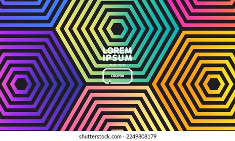 Hexagonal gradation background in yellow, purple, blue and pink.
