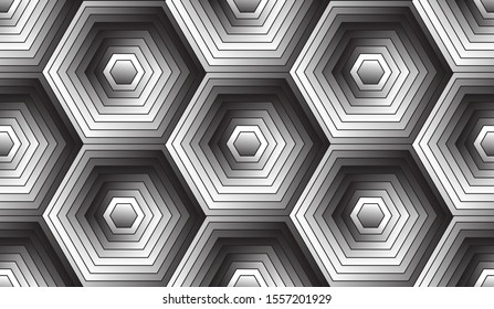 hexagonal gradient grid seamless pattern in silver shades