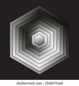 hexagonal gradient symbol in silver light on black