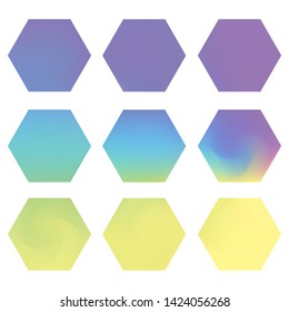 Hexagonal gradients kit with modern abstract backgrounds. Trendy soft color. Colorful fluid covers for calendar, brochure, invitation. Template with hexagon gradient set for screens and mobile app. 
