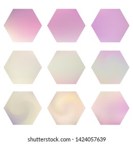 Hexagonal gradients kit with modern abstract backgrounds. Trendy soft color. Colorful fluid covers for calendar, brochure, invitation. Template with hexagon gradient set for screens and mobile app. 