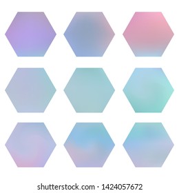 Hexagonal gradients kit with modern abstract backgrounds. Trendy soft color. Colorful fluid covers for calendar, brochure, invitation. Template with hexagon gradient set for screens and mobile app. 