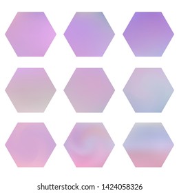 Hexagonal gradients kit with modern abstract backgrounds. Trendy soft color. Colorful fluid covers for calendar, brochure, invitation. Template with hexagon gradient set for screens and mobile app. 