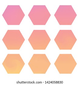 Hexagonal gradients kit with modern abstract backgrounds. Trendy soft color. Colorful fluid covers for calendar, brochure, invitation. Template with hexagon gradient set for screens and mobile app. 