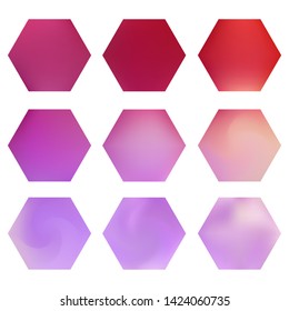 Hexagonal gradients kit with modern abstract backgrounds. Trendy soft color. Colorful fluid covers for calendar, brochure, invitation. Template with hexagon gradient set for screens and mobile app. 