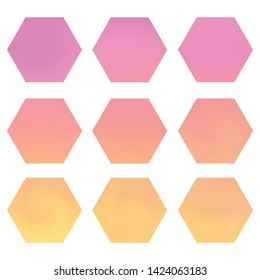Hexagonal gradients kit with modern abstract backgrounds. Trendy soft color. Colorful fluid covers for calendar, brochure, invitation. Template with hexagon gradient set for screens and mobile app. 