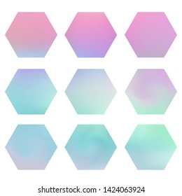 Hexagonal gradients kit with modern abstract backgrounds. Trendy soft color. Colorful fluid covers for calendar, brochure, invitation. Template with hexagon gradient set for screens and mobile app. 