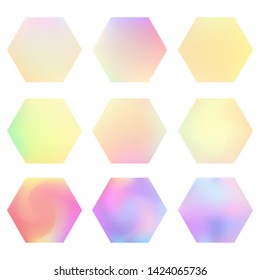 Hexagonal gradients kit with modern abstract backgrounds. Trendy soft color. Colorful fluid covers for calendar, brochure, invitation. Template with hexagon gradient set for screens and mobile app. 