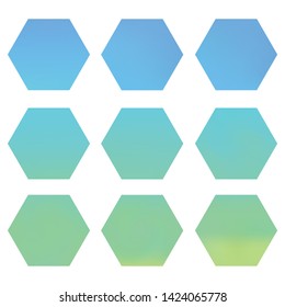 Hexagonal gradients kit with modern abstract backgrounds. Trendy soft color. Colorful fluid covers for calendar, brochure, invitation. Template with hexagon gradient set for screens and mobile app. 