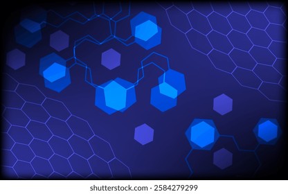 Hexagonal graphic with connecting lines and arranged in boxes.