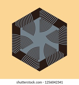 hexagonal graphic symbol with arcs waves in silver ivory shades