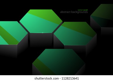 Hexagonal green and metal shape scene vector abstract wallpaper on a black backgrounds