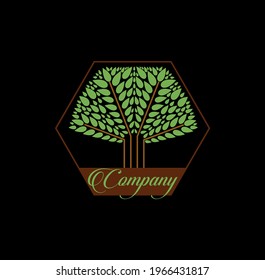 Firmenlogo der Hexagonal-Grün-Bäume. Sechseckbaumfirma-Monogramm Logo der grünen Blattdichte.