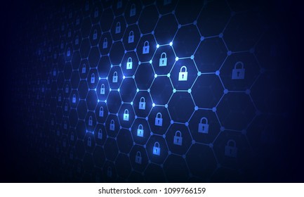 Hexagonal grid background with padlocks icon.Security and Blockchain network concept.vector illustration eps 10