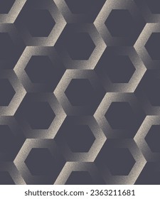 Fondo abstracto del vector de patrón de desplazamiento dinámico de rejilla hexagonal sin costura. Papel de fondo repetitivo de la tecnología de ciencia ficción futurista Hexagon Structure Repetitive Neat. Ilustración de arte continuo de medio tono moderno