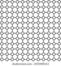 Hexagonal grid pattern. Geometric abstract texture. Black outline network. Repeating honeycomb vector.