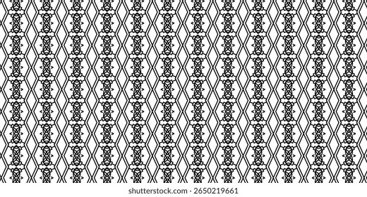 Hexagonal grid pattern with tribal-inspired symmetrical black lines, ideal for background or fashion fabric. 
