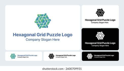 Hexagonal Grid Puzzle Logo - Minimal Logo Design