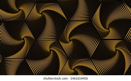 hexagonal grid seamless pattern in golden shades on black