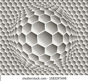 hexagonal grid with spherical distortion in silver shades