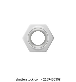 Hexagonal grommet or metallic eyelet template realistic vector illustration isolated on white background. Grommet eyelet decorative sewing accessories in silver tone.