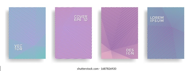 Hexagonal halftone pattern cover pages vector minimal design. Polygonal lines texture patterns. Annual report templates set. Cover page layouts, posters, banners collection.