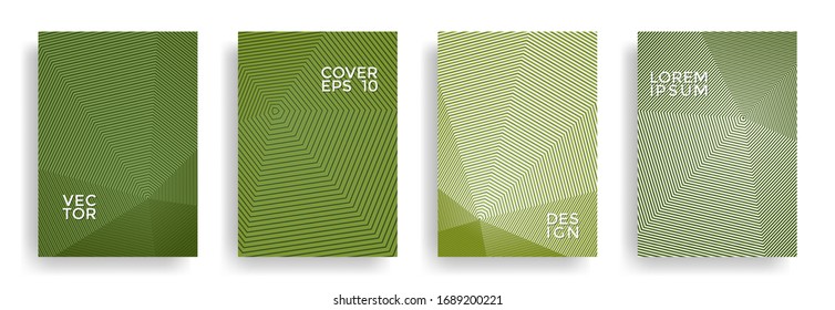 Hexagonal halftone pattern cover pages vector minimal design. Polygonal lines texture backdrops. Annual report templates set. Cover page layouts, flyers, banners with halfton lines.