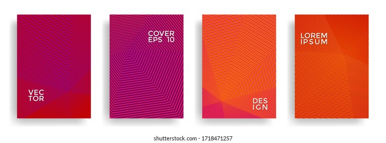 Hexagonal halftone pattern cover pages vector abstract design. Polygonal lines texture backgrounds. Annual report templates set. Cover page layouts, posters, banners collection.