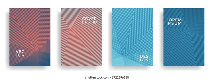 Hexagonal halftone pattern cover pages vector trendy design. Hexagon lines texture backdrops. Annual report templates set. Cover page layouts, flyers, banners with halfton texture.