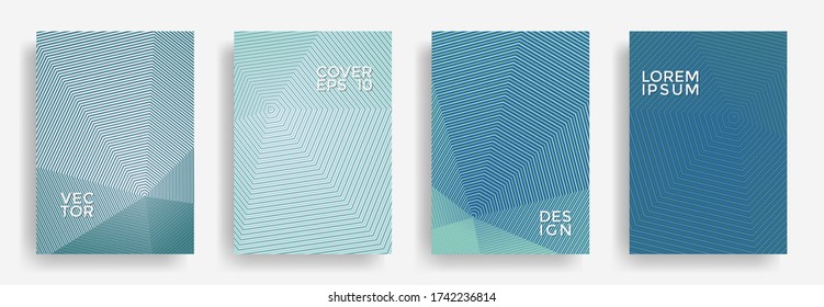 Hexagonal halftone pattern cover pages vector cool design. Hexagon lines texture backgrounds. Annual report templates set. Cover page layouts, posters, banners with halfton lines.