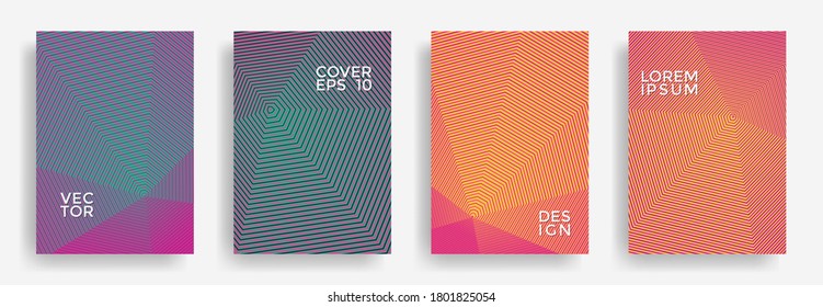 Hexagonal halftone pattern cover pages vector trendy design. Hexagon lines texture backdrops. Annual report templates set. Cover page layouts, flyers, banners with halfton lines.