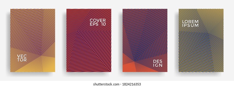 Hexagonal halftone pattern cover pages vector minimal design. Polygonal lines texture backdrops. Party invitation flyer templates set. Cover page layouts, posters, banners collection.