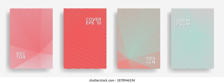 Hexagonal halftone pattern cover pages vector abstract design. Polygonal lines texture patterns. Annual report templates set. Cover page layouts, flyers, banners with halfton patterns.