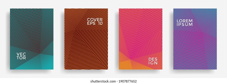 Hexagonal halftone pattern cover pages vector cool design. Hexagon lines texture backdrops. Annual report templates set. Cover page layouts, flyers, banners with halfton texture.