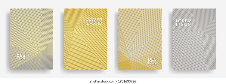 Hexagonal halftone pattern cover pages vector graphic design. Hexagon lines texture patterns. Party invitation flyer templates set. Cover page layouts, posters, banners with halfton texture.