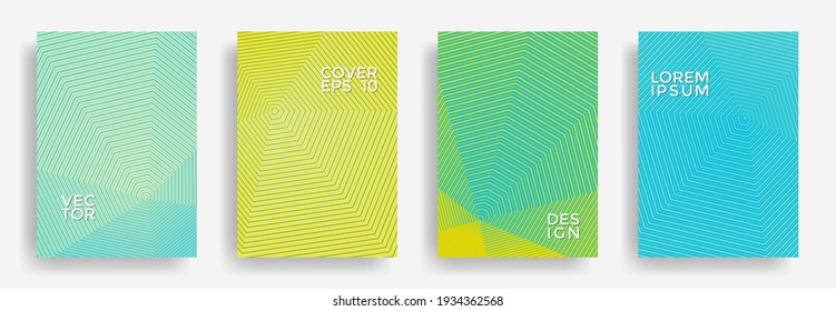 Hexagonal halftone pattern cover pages vector creative design. Polygonal lines texture backgrounds. Party invitation flyer templates set. Cover page layouts, flyers, banners with halfton texture.