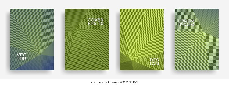 Hexagonal halftone pattern cover pages vector stylish design. Hexagon lines texture backdrops. Party invitation flyer templates set. Cover page layouts, flyers, banners with halfton patterns.