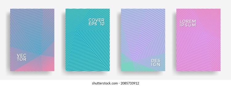 Hexagonal halftone pattern cover pages vector modern design. Hexagon lines texture backgrounds. Party invitation flyer templates set. Cover page layouts, flyers, banners with halfton texture.