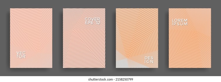 Hexagonal halftone pattern cover pages vector modern design. Hexagon lines texture patterns. Party invitation flyer templates set. Cover page layouts, posters, banners with halfton lines.