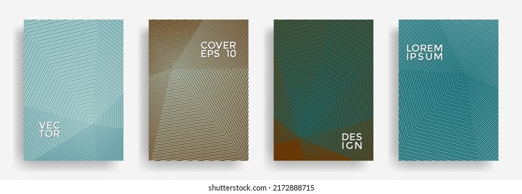 Hexagonal halftone pattern cover pages vector cool design. Polygonal lines texture patterns. Party invitation flyer templates set. Cover page layouts, posters, banners with stripes texture.