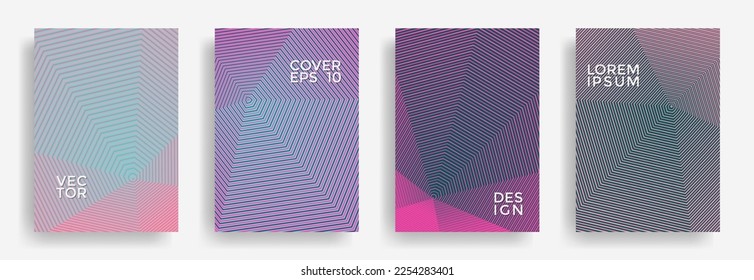 Hexagonal halftone pattern cover pages vector modern design. Hexagon lines texture patterns. Party invitation flyer templates set. Cover page layouts, flyers, banners with halfton lines.
